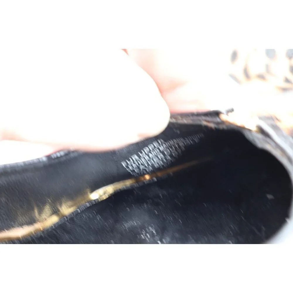Tory Burch Double T Buckle Leopard Calf Hair Kitten Heel Pumps Size 5.5 Brown